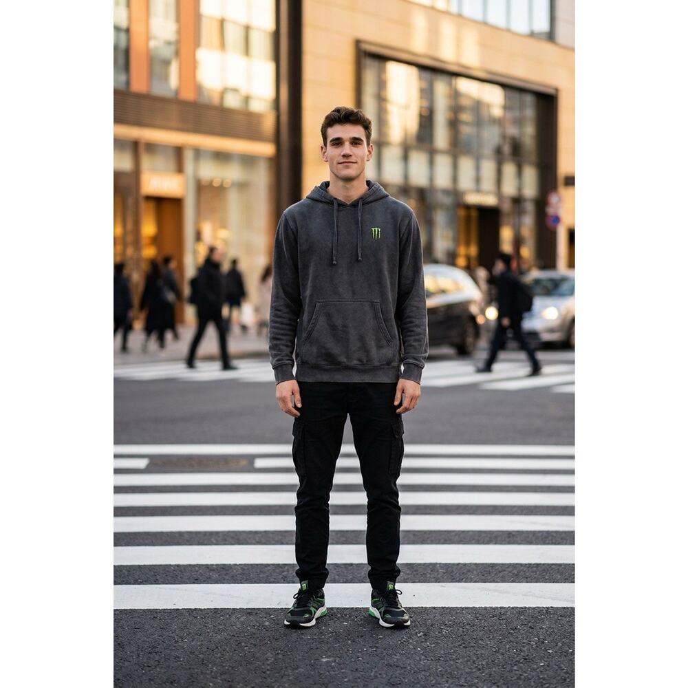 Monster Gray Hoodie With Embroidered Logo Size Medium